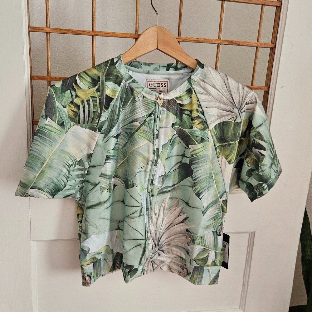 NWT Guess Girls Active Top Full Zip Size 12 Jungle Green